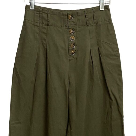 NWT Who What Wear High Waist Wide Leg Pants Sz 4 Button Fly Pleated Green *Flaw - Picture 2 of 11